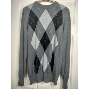 VTG Northern Isles Men's L Argyle Sweater Silk Cashmere Blend Gray Black V-Neck